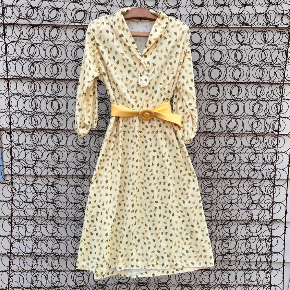 Floral Yellow Dress with Belt